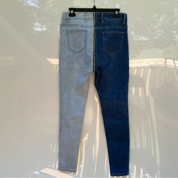 Fashion Nova Change The Panel Two Tone Skinny Jeans - Blue/Combo Full Zip Fly - Picture 8 of 15
